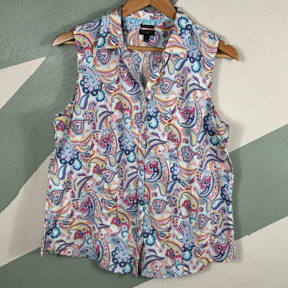 Talbots Women's Size 14P Paisley Print Non-Iron Light Soft Casual Comfort Shirt - Picture 7 of 8